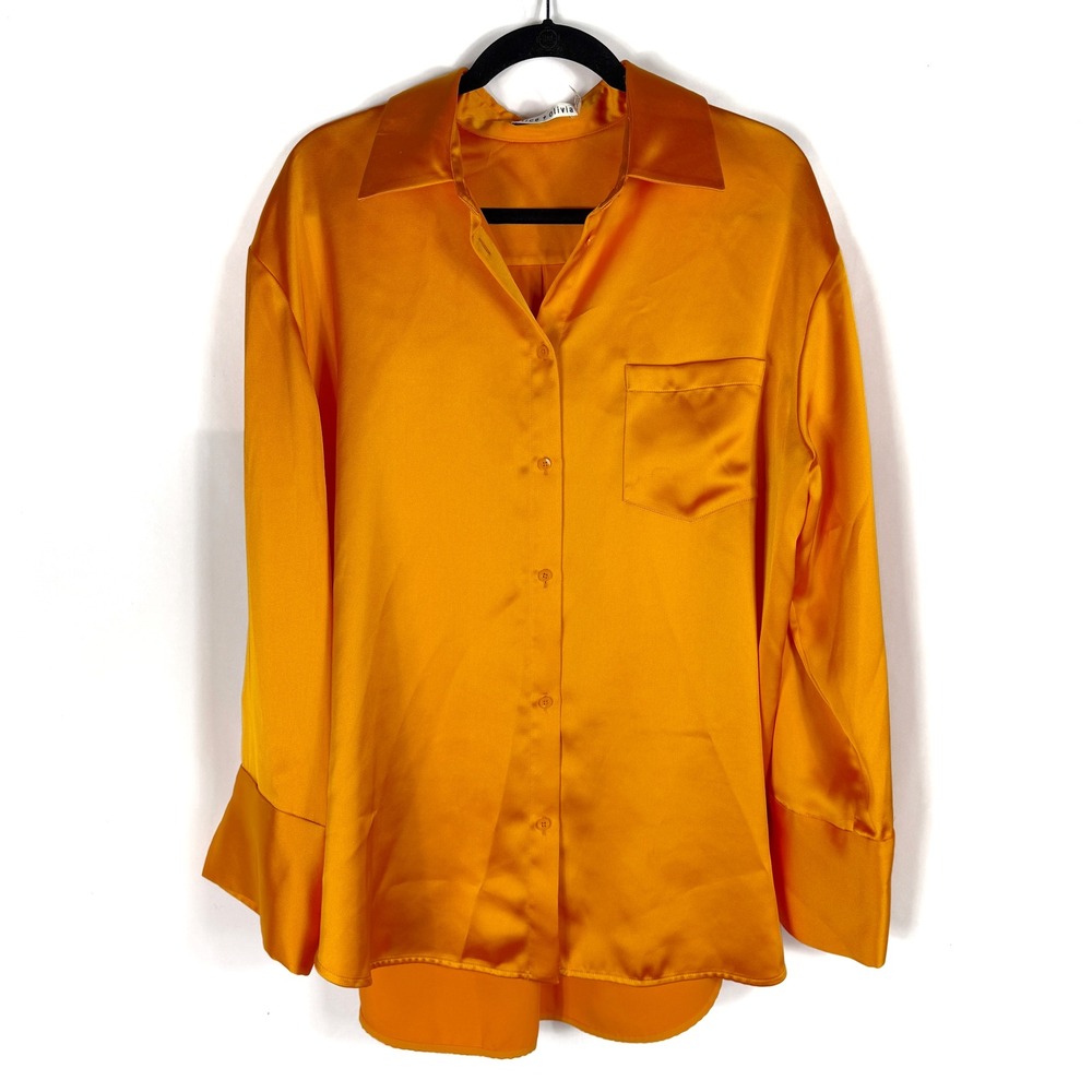 Alice + Olivia Finely Oversized Button Down Shirt Tangerine Orange Women Size M - Picture 6 of 11
